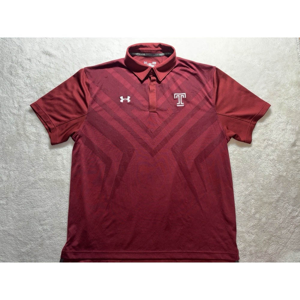 Temple University Short Sleeve Polo Shirt Under Armour Size Large Heat Gear